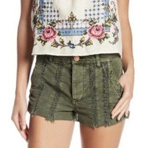 Free People Great Expectations Moss Green Lace Stripes Shorts Size 8